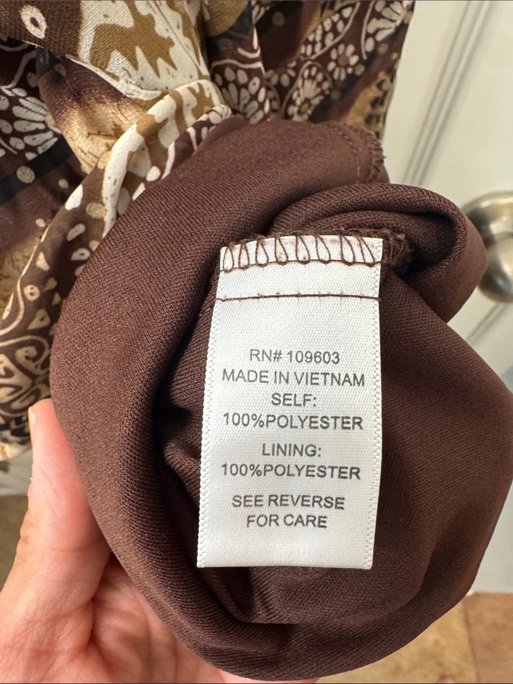 V-Neck Sleeveless Midi Dress in Brown and Cream Patchwork - Picture 4 of 7